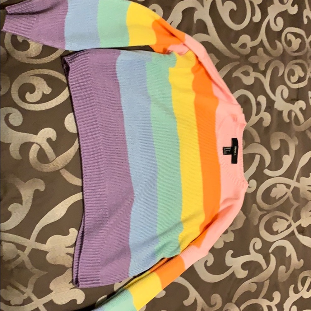 Wide striped rainbow cropped knit top